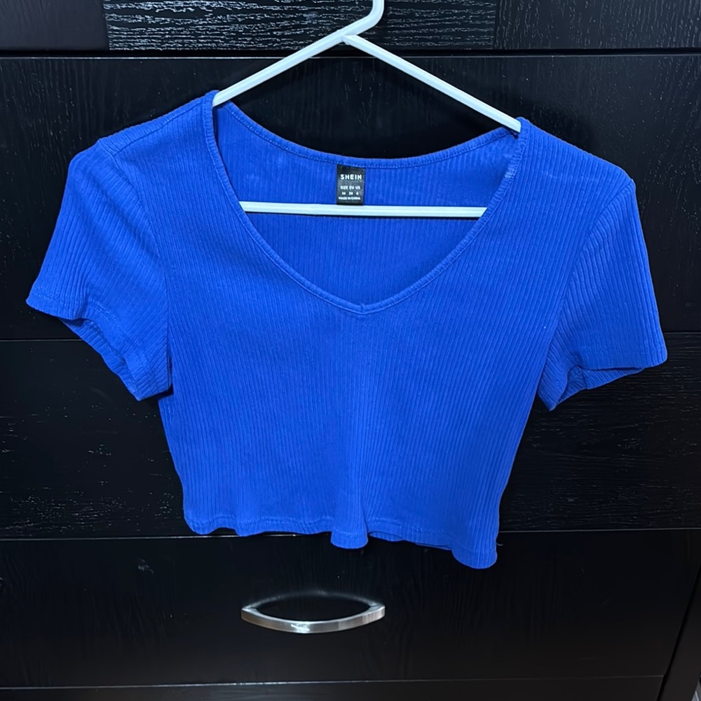 SHEIN Blue Fitted Crop T-Shirt Short Sleeve